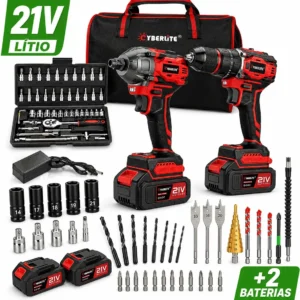 Kit Chave De Impacto e Parafusadeira CyberLite 21V Com 2 Baterias e 60 Acessórios