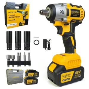 Chave De Impacto a Bateria Profissional Recarregável 88v 4ah Brushless Parafusadeira Furadeira Alta Potência Sem Escova 2 Baterias MESTRI M-88V